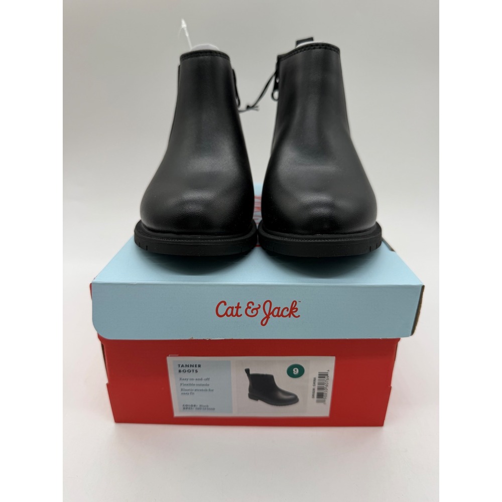 Cat & Jack Toddler Tanner Boots Black Faux Leather Chelsea Ankle Boot 9
